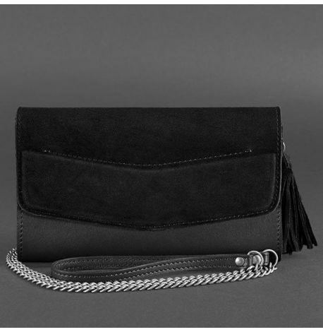 Шкіряна жіноча сумка-трансформер "Еліс велюр" (чорна)