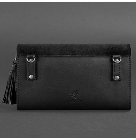 Шкіряна жіноча сумка-трансформер "Еліс велюр" (чорна)