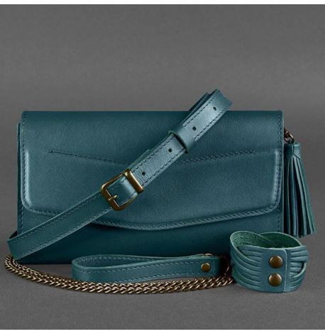 Кожаная женская сумка-трансформер "Элис" (зеленая)