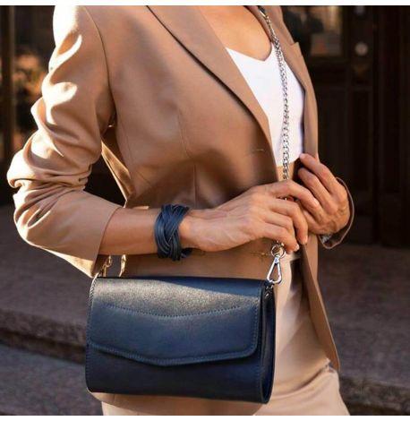 Кожаная женская сумка-трансформер "Элис" (темно-синяя)