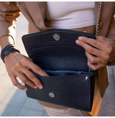 Кожаная женская сумка-трансформер "Элис" (темно-синяя)