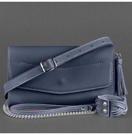 Кожаная женская сумка-трансформер "Элис" (темно-синяя)