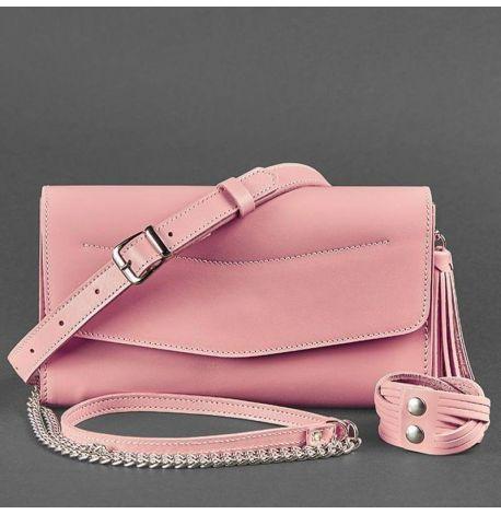 Кожаная женская сумка-трансформер "Элис" (розовая)