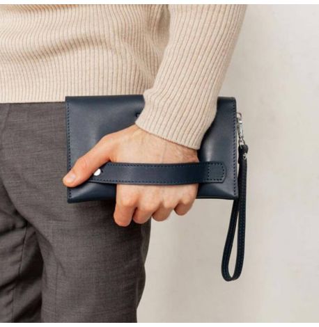 Чоловічий шкіряний клатч-барсетка 3.0 (темно-синій) шкіра Krast
