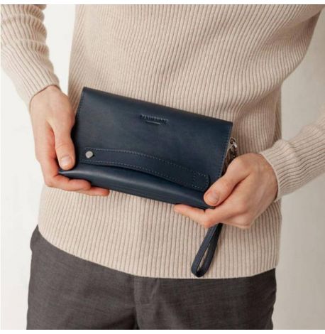 Чоловічий шкіряний клатч-барсетка 3.0 (темно-синій) шкіра Krast