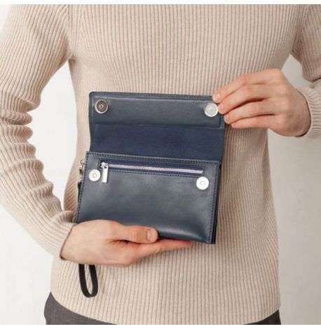 Чоловічий шкіряний клатч-барсетка 3.0 (темно-синій) шкіра Krast