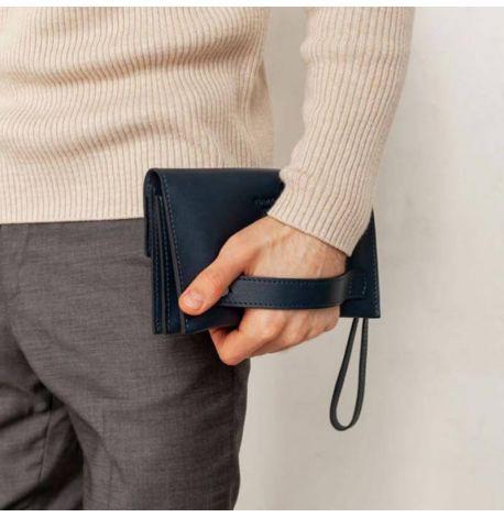 Чоловічий шкіряний клатч-барсетка 3.0 (темно-синій) шкіра Krast