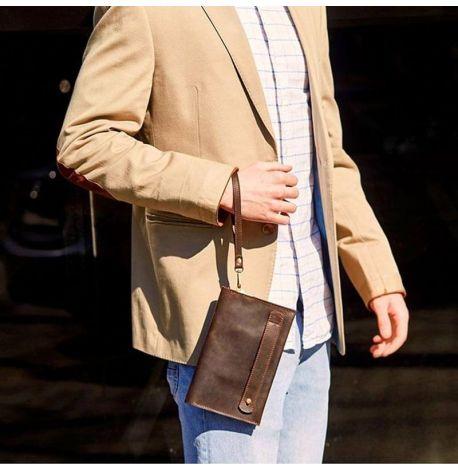 Мужской кожаный клатч-барсетка 3.0 (темно-коричневый) кожа Crazy Horse