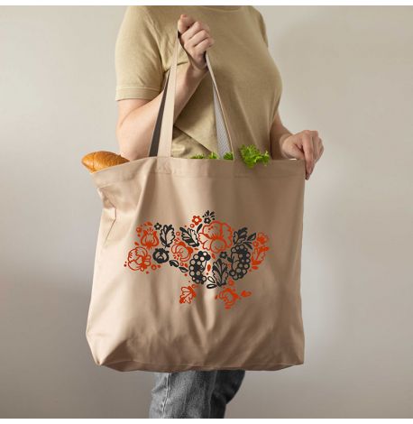 Еко сумка «Карта України Петріківський розпис» різнокольорова XL (бежева)