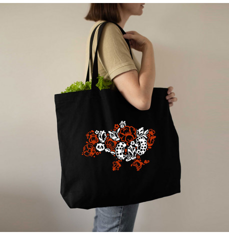 Еко сумка «Карта України Петраківський розпис» різнокольорова XL (чорна)