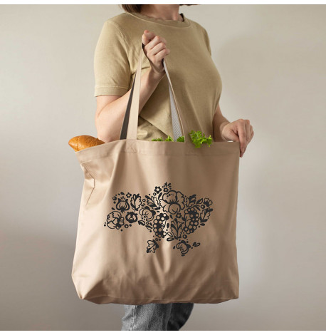 Эко сумка «Карта Украины Петриковская роспись» XL (бежевая)