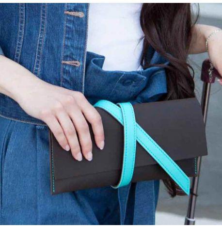 Кожаный тревел-кейс 1.0 (темно-коричневый с бирюзовым)