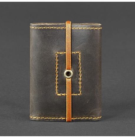 Шкіряна візитниця 1.1 "Горіх-апельсин" (темно-коричневий з помаранчевим)