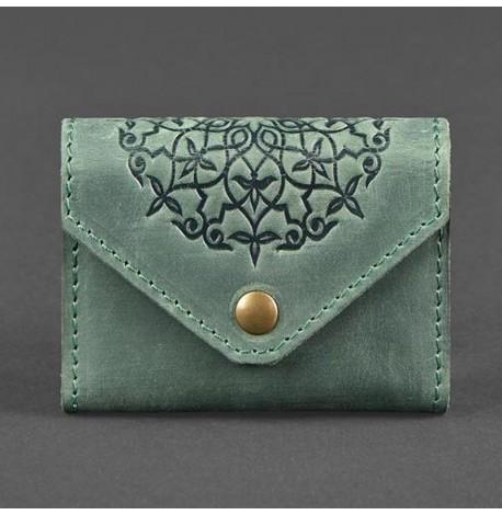 Кожаная визитница 3.0 "Изумруд с мандалой" (зеленый)