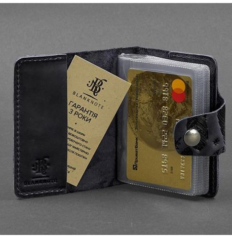 Кожаная визитница 7.1 с перьями (темно-синий)