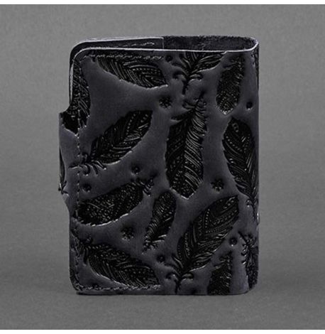 Кожаная визитница 7.1 с перьями (темно-синий)