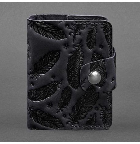 Кожаная визитница 7.1 с перьями (темно-синий)