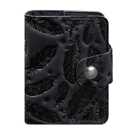 Кожаная визитница 7.1 с перьями (темно-синий)