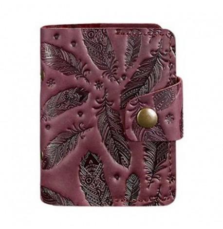 Шкіряна візитниця 7.1 з пір'ями (бордовий)