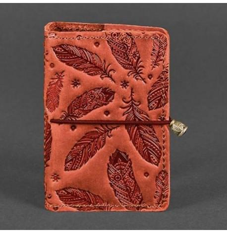 Кожаная визитница 7.0 "Коралл с перьями"