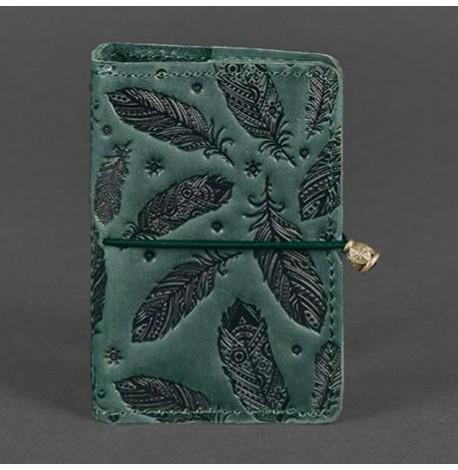 Шкіряна візитниця 7.0 "Смарагд з пір'ям" (зелений)