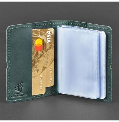 Шкіряна візитниця 7.0 "Смарагд з пір'ям" (зелений)