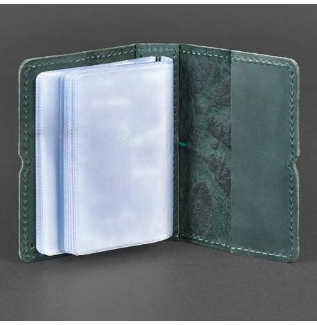 Шкіряна візитниця 7.0 "Смарагд з пір'ям" (зелений)