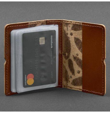 Кожаная визитница 7.0 с перьями (светло-коричневая)