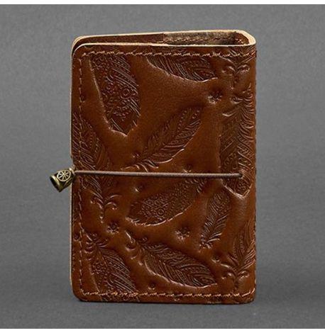 Кожаная визитница 7.0 с перьями (светло-коричневая)