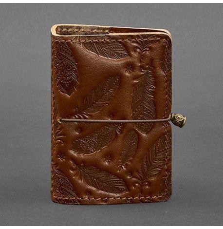 Кожаная визитница 7.0 с перьями (светло-коричневая)