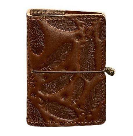 Кожаная визитница 7.0 с перьями (светло-коричневая)