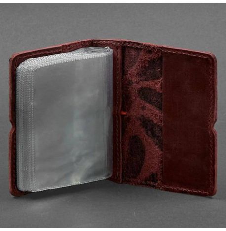 Кожаная визитница 7.0 с перьями (бордовая)
