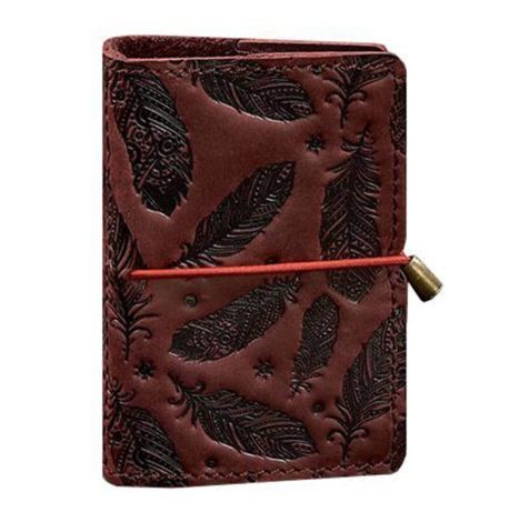 Кожаная визитница 7.0 с перьями (бордовая)