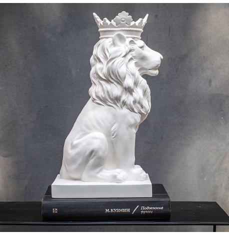 Гипсовая скульптура "Лев с короной" (белый), 35 см