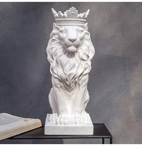 Гипсовая скульптура "Лев с короной" (белый), 35 см