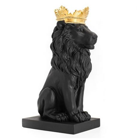 Гіпсова скульптура "Лев з золотою короною" (чорний), 35 см