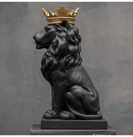 Гіпсова скульптура "Лев з золотою короною" (чорний), 35 см