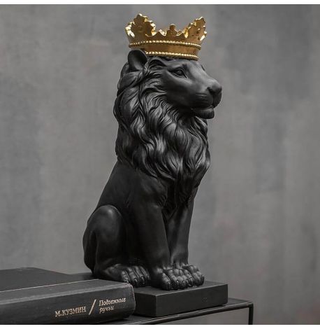 Гіпсова скульптура "Лев з золотою короною" (чорний), 35 см