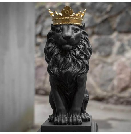 Гіпсова скульптура "Лев з золотою короною" (чорний), 35 см