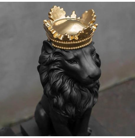 Гіпсова скульптура "Лев з золотою короною" (чорний), 35 см