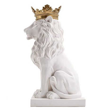 Гипсовая скульптура "Лев с золотой короной" (белый), 35 см