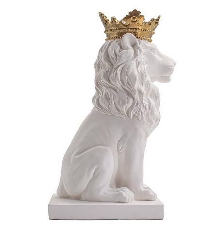 Гипсовая скульптура "Лев с золотой короной" (белый), 35 см