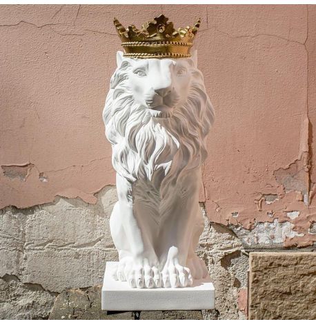 Гипсовая скульптура "Лев с золотой короной" (белый), 35 см