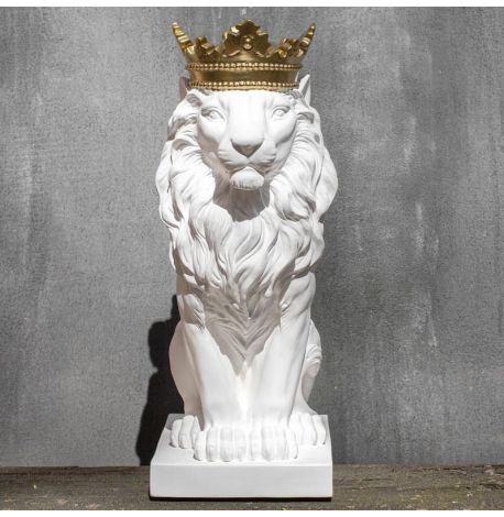 Гипсовая скульптура "Лев с золотой короной" (белый), 35 см