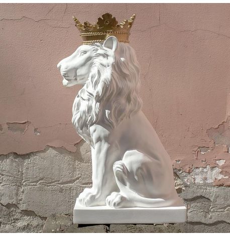 Гипсовая скульптура "Лев с золотой короной" (белый), 35 см