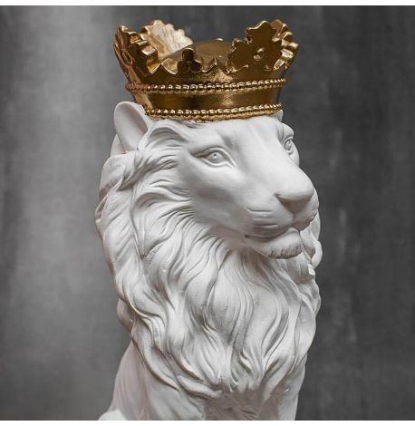 Гипсовая скульптура "Лев с золотой короной" (белый), 35 см