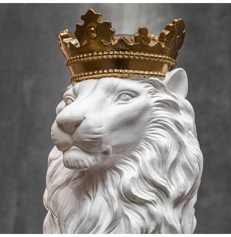 Гипсовая скульптура "Лев с золотой короной" (белый), 35 см