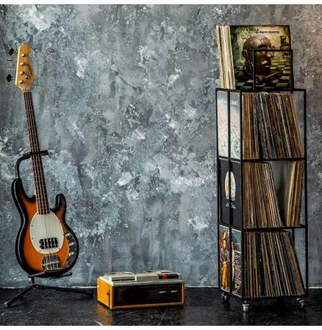 Металевий контейнер для зберігання платівок 4-х поверховий (чорний)