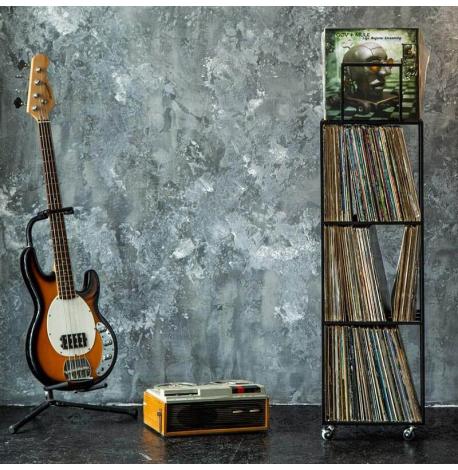 Металевий контейнер для зберігання платівок 4-х поверховий (чорний)