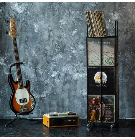 Металевий контейнер для зберігання платівок 4-х поверховий (чорний)